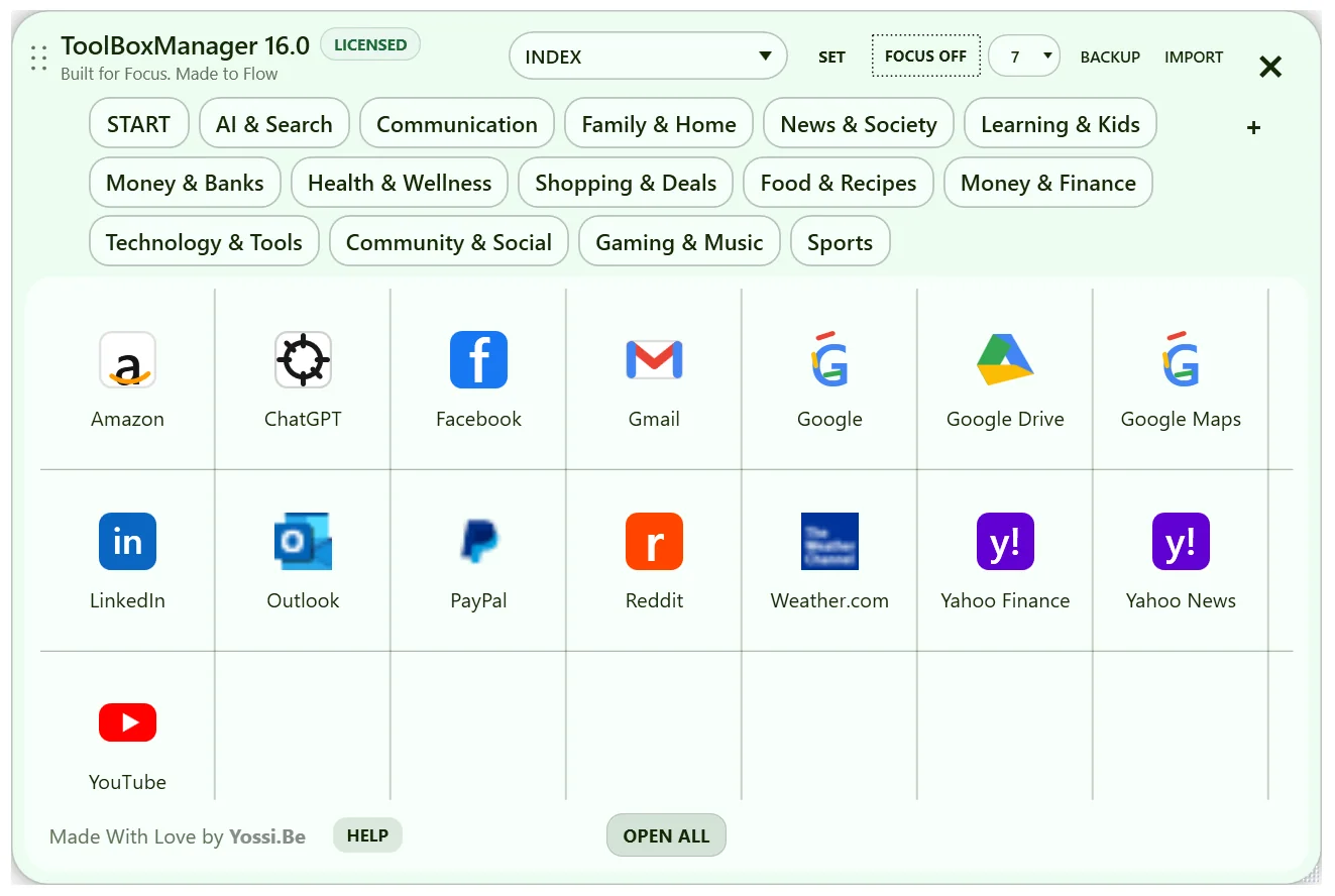 ToolBoxManager V16 screen related to Minimize to the Bubble and restore the window